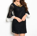 Sexy "Black" Bell Flare Sleeves White Trim Lace Party/Evening Dress-D-CN218942
